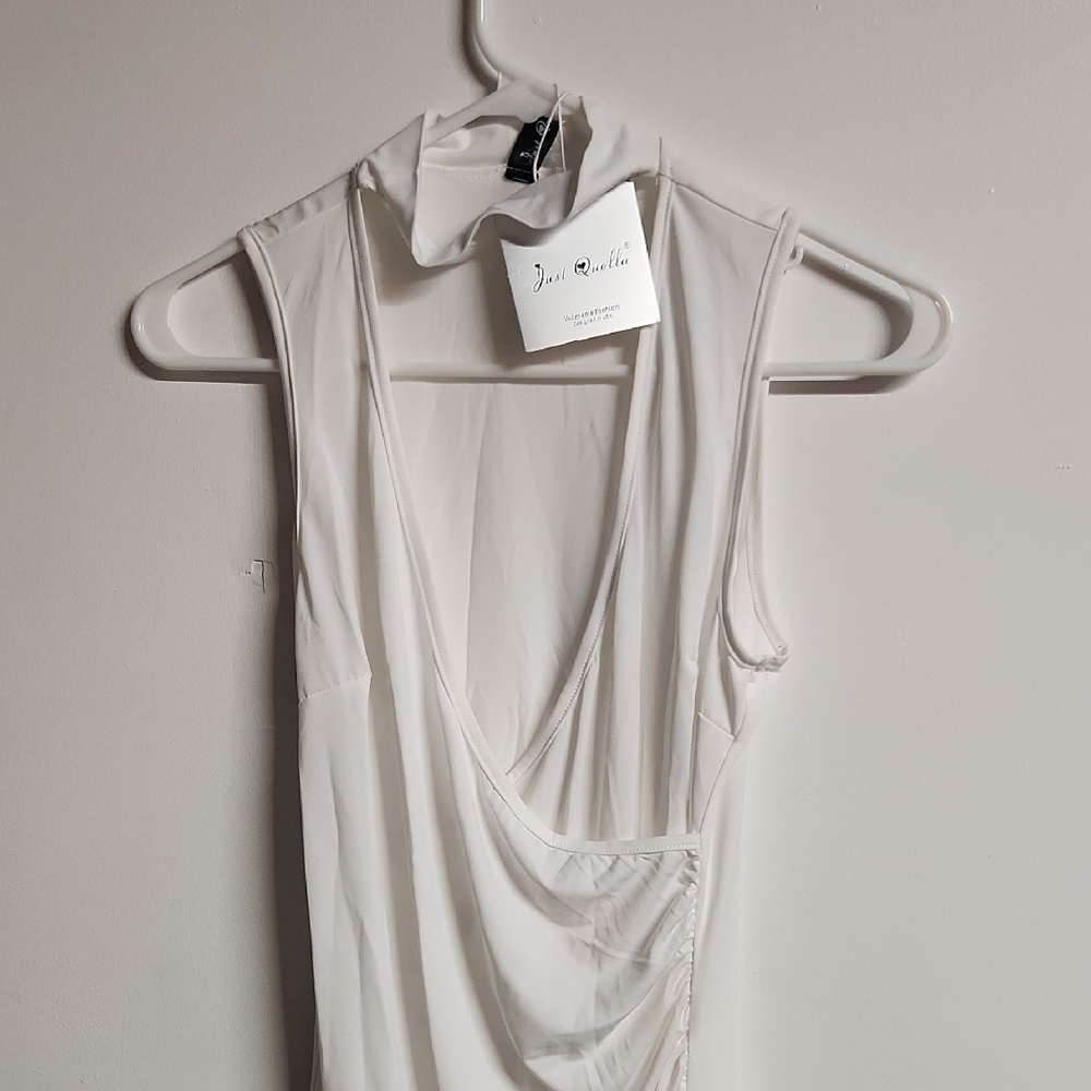 White Sleeveless Drape Dress